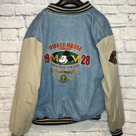 Vintage Disney Mickey Mouse Varsity Denim Jacket - Picture 3 of 10